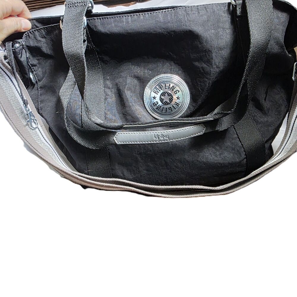 Kipling Black Crinkled Nylon Tote Bag Shoulder Purse Lightweight EUC - Picture 8 of 8